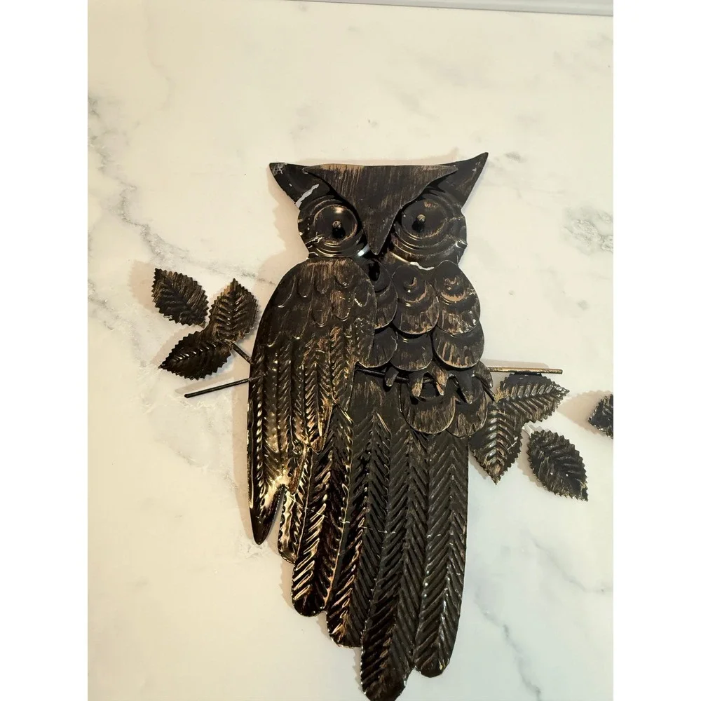 VTG 1960s MCM Distressed Metal Owl Wall Hangings Decor 11